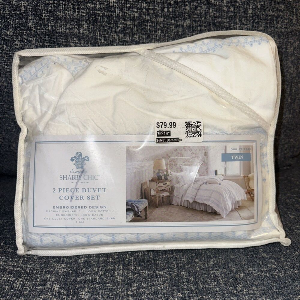 Simply Shabby Chic Blue Embroidered Twin Duvet & Sham Set 2pc